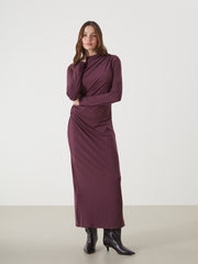 LCW Vision Red Stand Collar Gathered Detail Women Dress