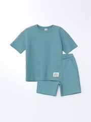 LCW Kids Crew Neck Textured Boy T-Shirt And Shorts