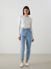 LCW Vision White Crew Neck Women Bodysuit