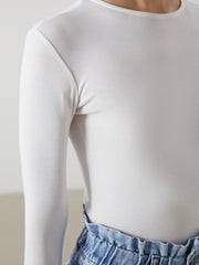 LCW Vision White Crew Neck Women Bodysuit