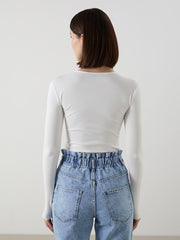 LCW Vision White Crew Neck Women Bodysuit