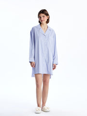 LCW Dream Blue Shirt Collar Striped Women Nightgown