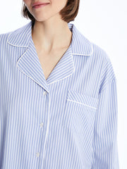 LCW Dream Blue Shirt Collar Striped Women Nightgown
