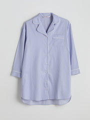 LCW Dream Blue Shirt Collar Striped Women Nightgown
