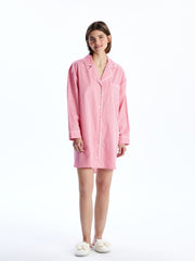 LCW Dream Blue Shirt Collar Striped Women Nightgown
