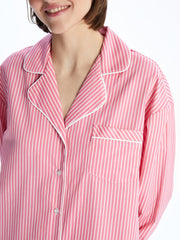 LCW Dream Blue Shirt Collar Striped Women Nightgown