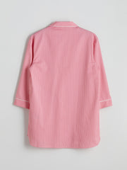 LCW Dream Blue Shirt Collar Striped Women Nightgown