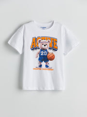 LCW Kids Crew Neck Teddy Bear Printed Boy Shorts Pajama Set