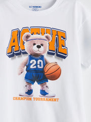 LCW Kids Crew Neck Teddy Bear Printed Boy Shorts Pajama Set