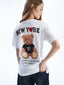 Xside White Crew Neck Teddy Bear Printed Women T-Shirt