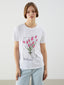Xside White Crew Neck Rose Printed Women T-Shirt