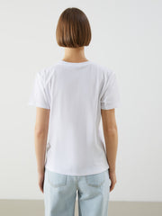 Xside White Crew Neck Rose Printed Women T-Shirt