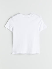 LCW Vision White Crew Neck Embroidered Women T-Shirt