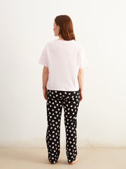 LCW Dream Black Petite Crew Neck Printed Women Pajama Set