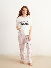LCW Dream Petite Crew Neck Printed Women Pyjama Set