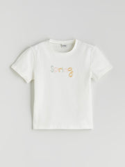 LCW Kids Ecru Crew Neck Girls T-Shirt