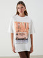 LCW Vision Ecru Crew Neck Roman Printed Oversize Women T-Shirt