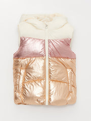 Hooded Color Block Girls Puffer Vest