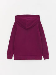 Hooded Basic Long Sleeve Girls Zippered Sweatshirt