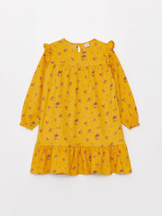 Crew Neck Patterned Long Sleeve Girls Dress