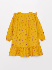 Crew Neck Patterned Long Sleeve Girls Dress