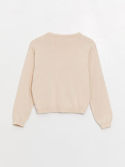 Crew Neck Patterned Long Sleeve Girls Knitwear Cardigan