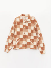 Shirt Collar Checked Plush Girls Jacket