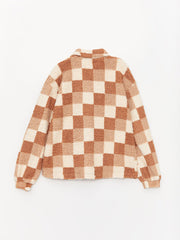 Shirt Collar Checked Plush Girls Jacket