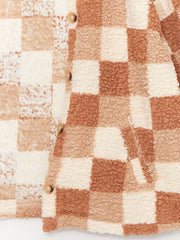 Shirt Collar Checked Plush Girls Jacket