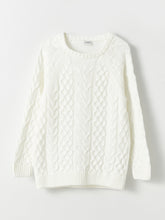 Crew Neck Braid Patterned Long Sleeve Girls Knitwear Sweater