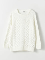 Crew Neck Braid Patterned Long Sleeve Girls Knitwear Sweater