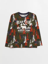 تي شيرت ولادي بياقة دائرية وأكمام طويلة مطبوعة