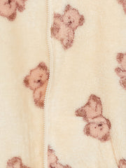 سويت شيرت قطيفة بغطاء للرأس وسوستة بناتي بأكمام طويلة منقوشة