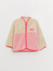 High Collar Color Blocked Fleece Baby Girl Zipper Sweatshirt