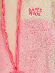 High Collar Color Blocked Fleece Baby Girl Zipper Sweatshirt