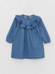 فستان جينز بناتي اطفال برقبة دائرية