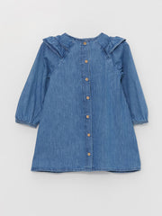 فستان جينز بناتي اطفال برقبة دائرية