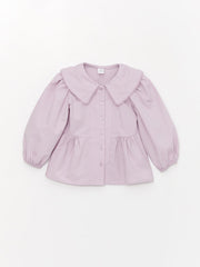 قميص بيزك بناتي للأطفال بياقة وأكمام طويلة