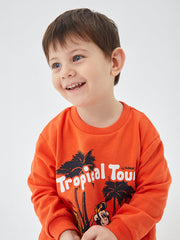 سويتشرت ولادي اطفال نستالوجيك مانكي مطبوع بأكمام طويلة ورقبة دائرية