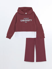 LCW Kids
Claret Red Hooded Printed Baby Girl Sweatshirt and Tracksuit Bottom 2-Piece Set