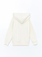 Lcw Kids Ecru Hooded Printed Long Sleeve Boy'S Sweatshirt