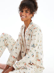 Lcw Dream Pink Shirt Collar Patterned Women'S Pajama Set