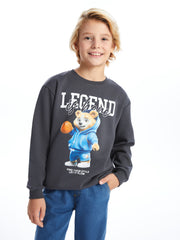 Lcw Kids Anthracite Crew Neck Boy Thick Sweatshirt