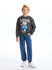 Lcw Kids Anthracite Crew Neck Boy Thick Sweatshirt