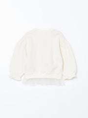 Lcw Kids Ecru Crew Neck Thick Baby Girl Sweatshirt