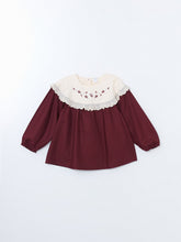 Lcw Baby Claret Red Crew Neck Embroidered Girl'S Shirt