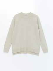 Lcwaikiki Basic Anthracite Crew Neck Embroidered Women'S Knitwear Sweater