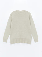 Lcwaikiki Basic Anthracite Crew Neck Embroidered Women'S Knitwear Sweater