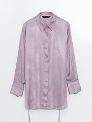 Lcw Modest Lilac Striped Oversize Satin Women'S Shirt Tunic