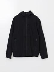 Xside Black Standard Fit Hooded Men Coat